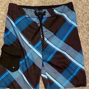 Boys Blue and Black Plaid Swim Shorts